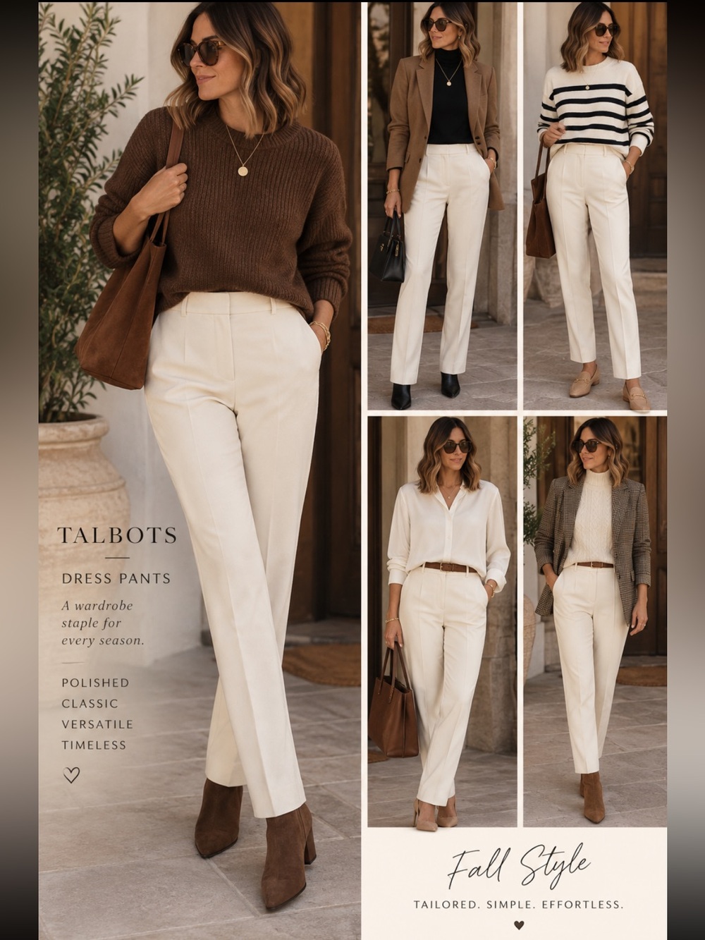 Talbots Cream Straight-Leg Dress Trousers Classic Minimalist Sz 6